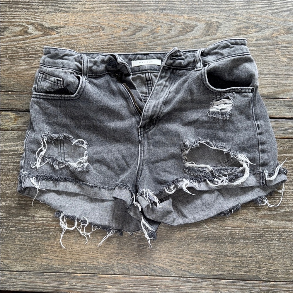 PacSun Gray Jean Shorts Distressed Style